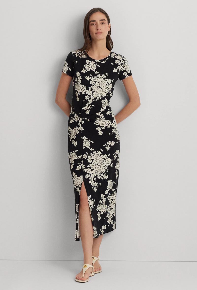 Floral jersey midi dress Black and white<br />(<strong>Lauren ralph lauren</strong>)